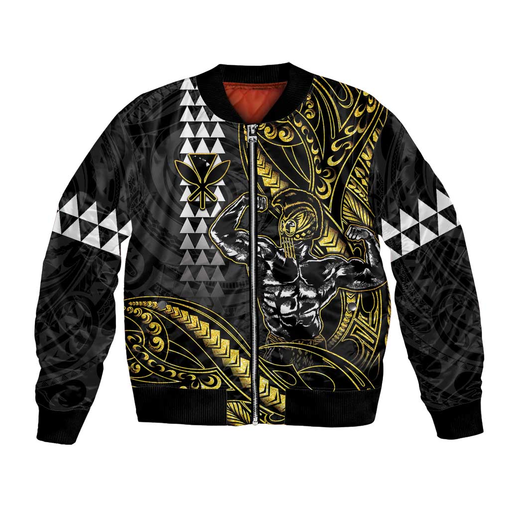 Hawaii Ikaika Warrior Helmet Bomber Jacket Gold Style LT05 Unisex Gold - Polynesian Pride