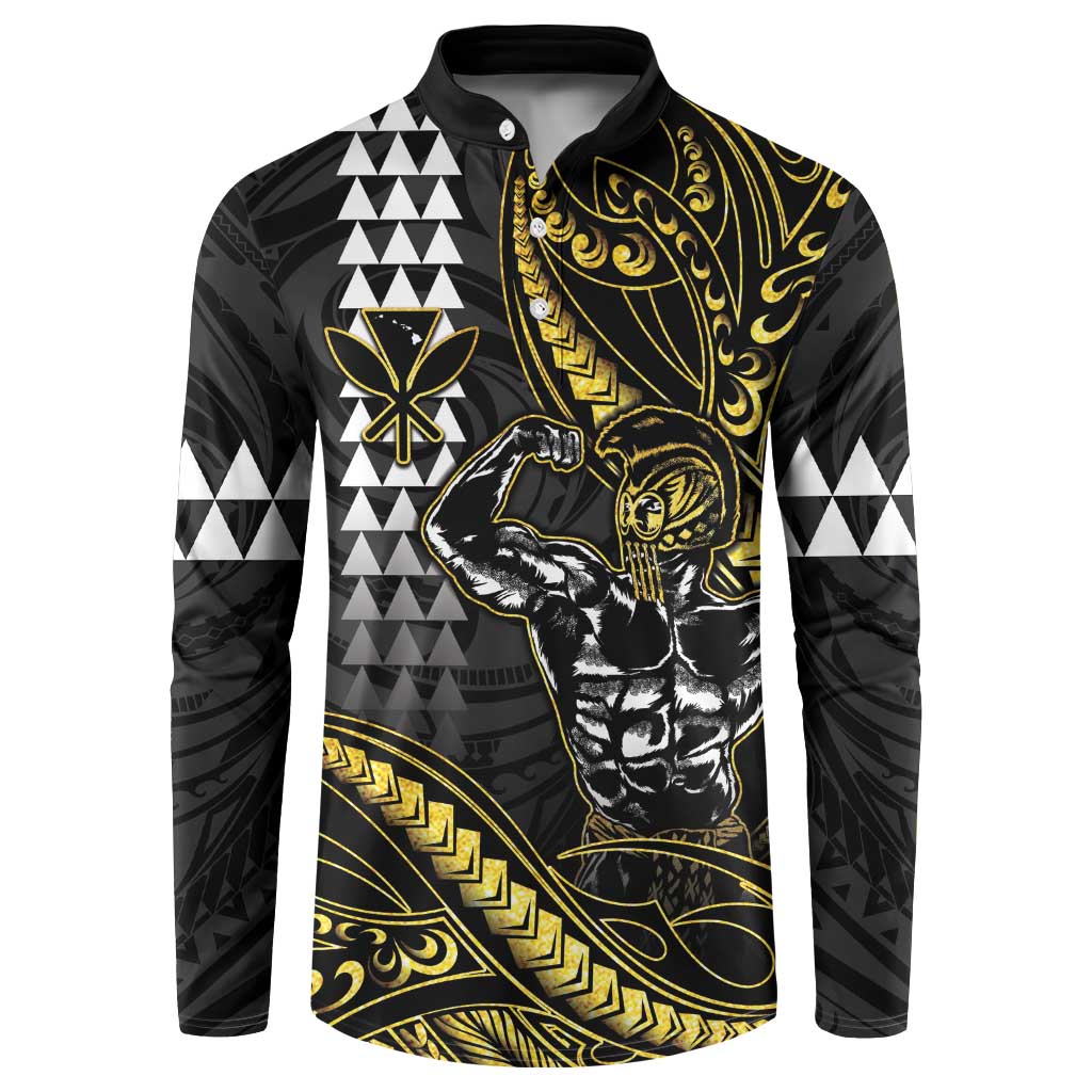 Hawaii Ikaika Warrior Helmet Button Sweatshirt Gold Style LT05 Gold - Polynesian Pride