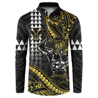 Hawaii Ikaika Warrior Helmet Button Sweatshirt Gold Style LT05 Gold - Polynesian Pride