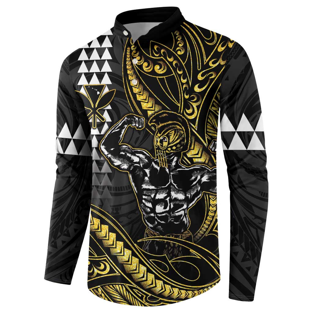 Hawaii Ikaika Warrior Helmet Button Sweatshirt Gold Style LT05 - Polynesian Pride