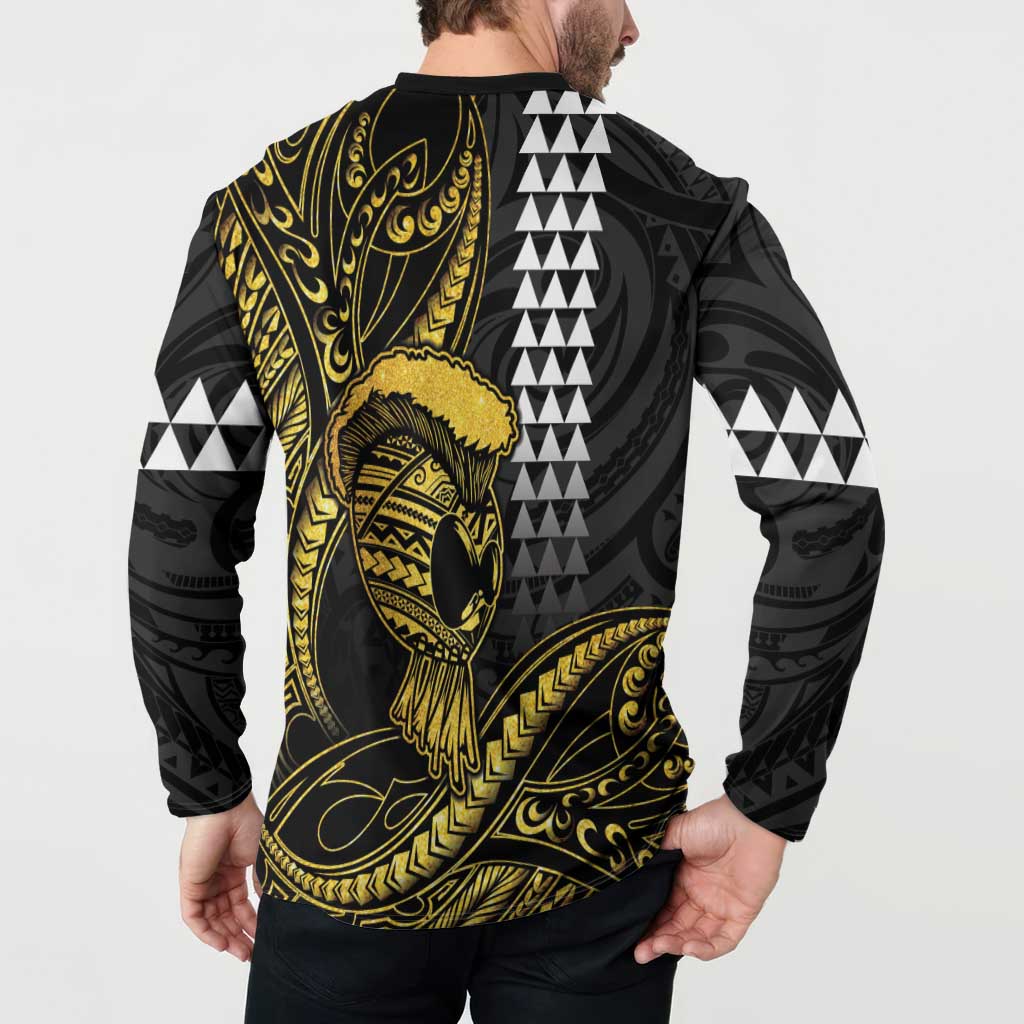 Hawaii Ikaika Warrior Helmet Button Sweatshirt Gold Style LT05 - Polynesian Pride