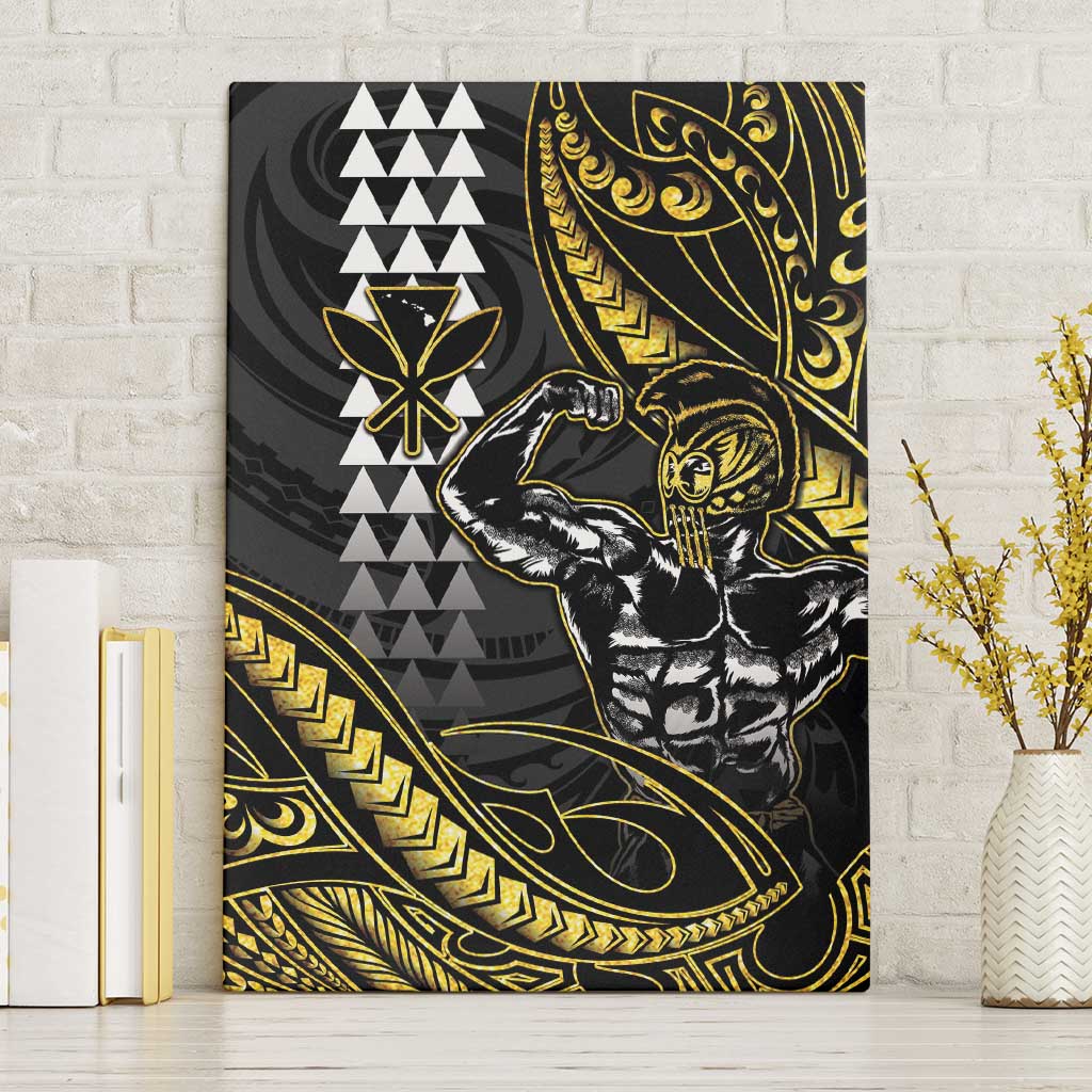 Hawaii Ikaika Warrior Helmet Canvas Wall Art Gold Style LT05 Without Frame Gold - Polynesian Pride
