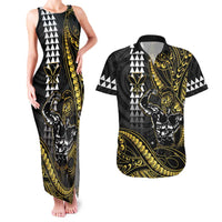 Hawaii Ikaika Warrior Helmet Couples Matching Tank Maxi Dress and Hawaiian Shirt Gold Style LT05 Gold - Polynesian Pride