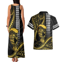 Hawaii Ikaika Warrior Helmet Couples Matching Tank Maxi Dress and Hawaiian Shirt Gold Style LT05 - Polynesian Pride