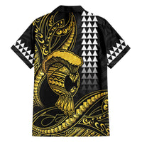 Hawaii Ikaika Warrior Helmet Family Matching Off The Shoulder Long Sleeve Dress and Hawaiian Shirt Gold Style