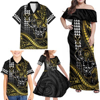 Hawaii Ikaika Warrior Helmet Family Matching Off Shoulder Maxi Dress and Hawaiian Shirt Gold Style LT05 - Polynesian Pride