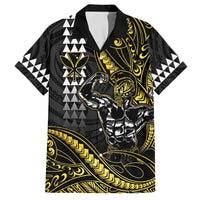 Hawaii Ikaika Warrior Helmet Family Matching Off Shoulder Maxi Dress and Hawaiian Shirt Gold Style LT05 Dad's Shirt - Short Sleeve Gold - Polynesian Pride