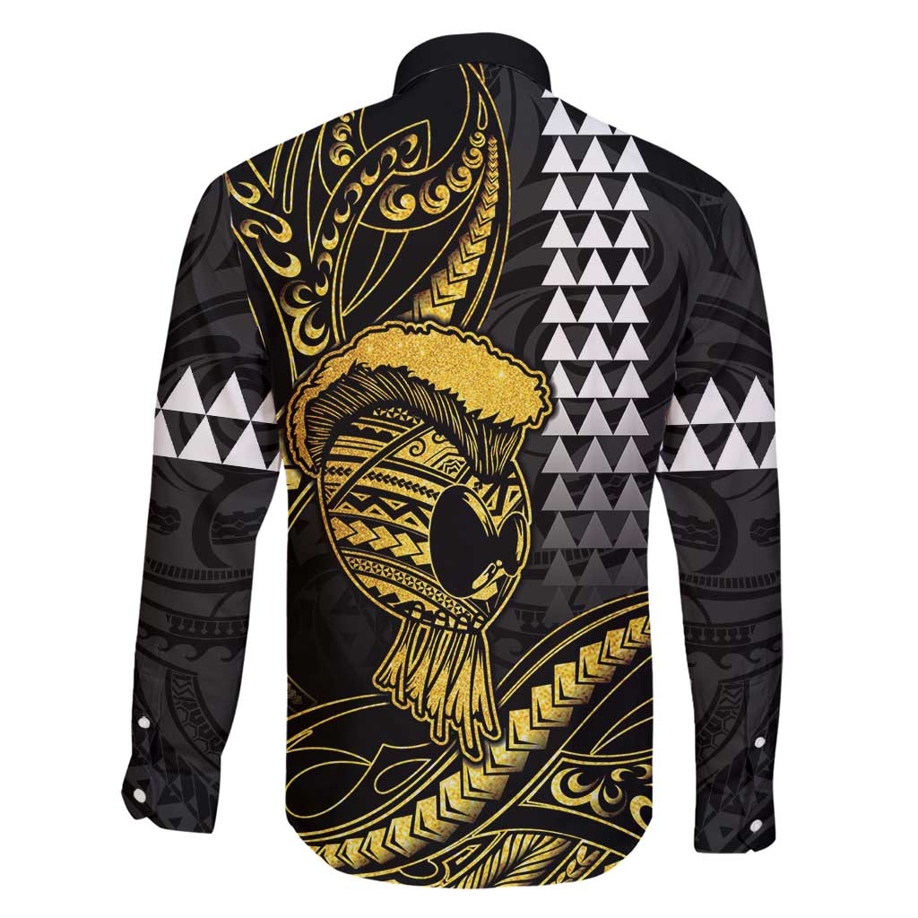Hawaii Ikaika Warrior Helmet Family Matching Off Shoulder Short Dress and Hawaiian Shirt Gold Style LT05 - Polynesian Pride