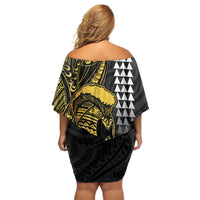 Hawaii Ikaika Warrior Helmet Family Matching Off Shoulder Short Dress and Hawaiian Shirt Gold Style LT05 - Polynesian Pride