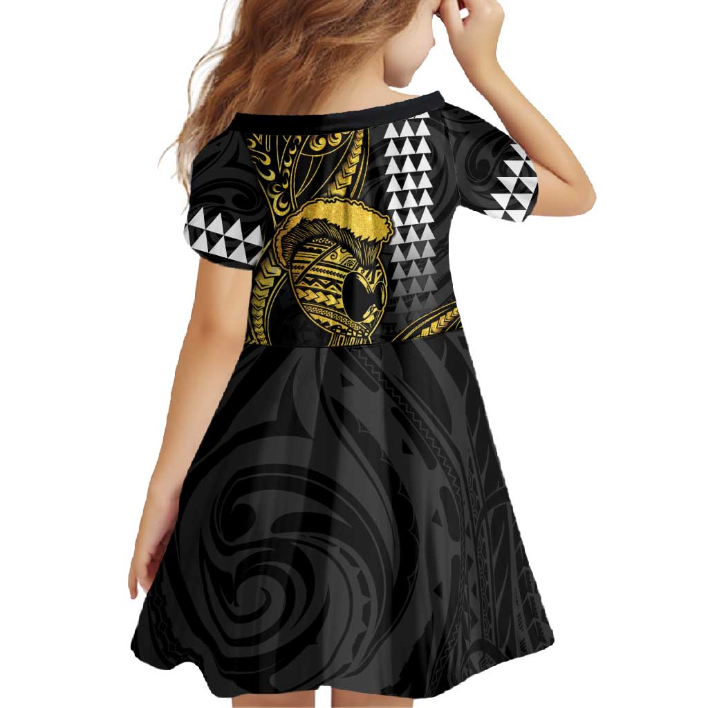 Hawaii Ikaika Warrior Helmet Family Matching Short Sleeve Bodycon Dress and Hawaiian Shirt Gold Style