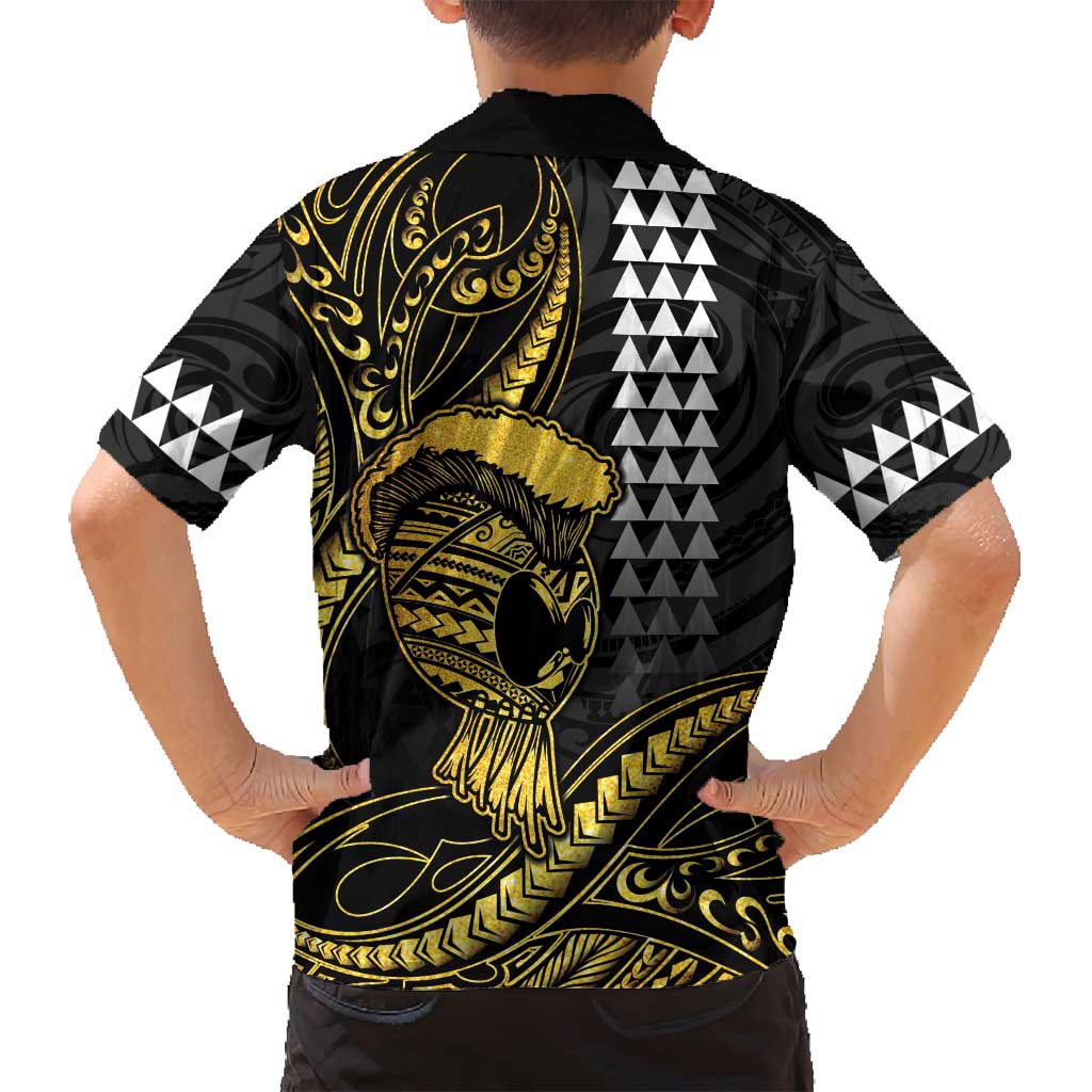 Hawaii Ikaika Warrior Helmet Family Matching Summer Maxi Dress and Hawaiian Shirt Gold Style LT05 - Polynesian Pride
