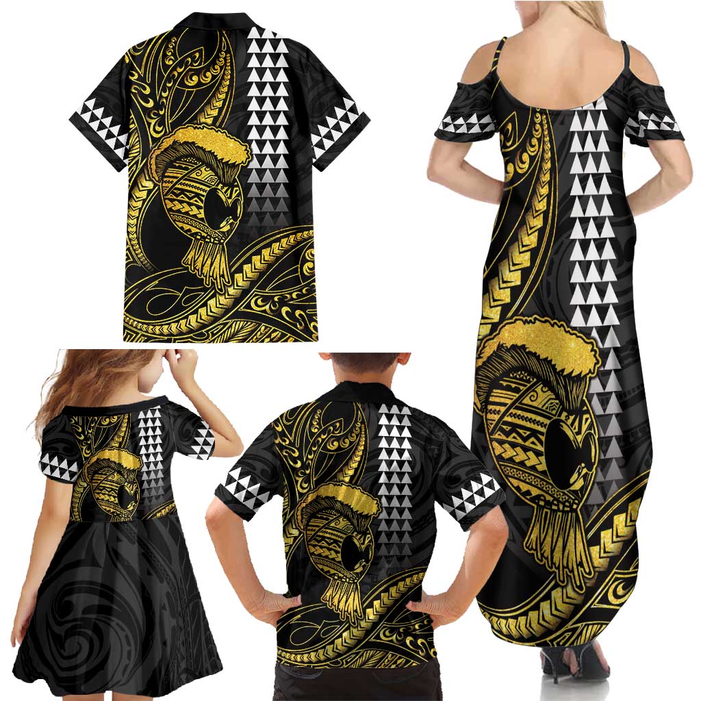 Hawaii Ikaika Warrior Helmet Family Matching Summer Maxi Dress and Hawaiian Shirt Gold Style LT05 - Polynesian Pride