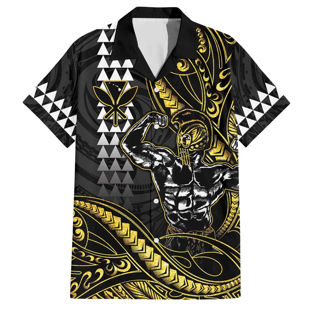 Hawaii Ikaika Warrior Helmet Family Matching Summer Maxi Dress and Hawaiian Shirt Gold Style LT05 Dad's Shirt - Short Sleeve Gold - Polynesian Pride
