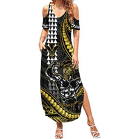Hawaii Ikaika Warrior Helmet Family Matching Summer Maxi Dress and Hawaiian Shirt Gold Style LT05 Mom's Dress Gold - Polynesian Pride