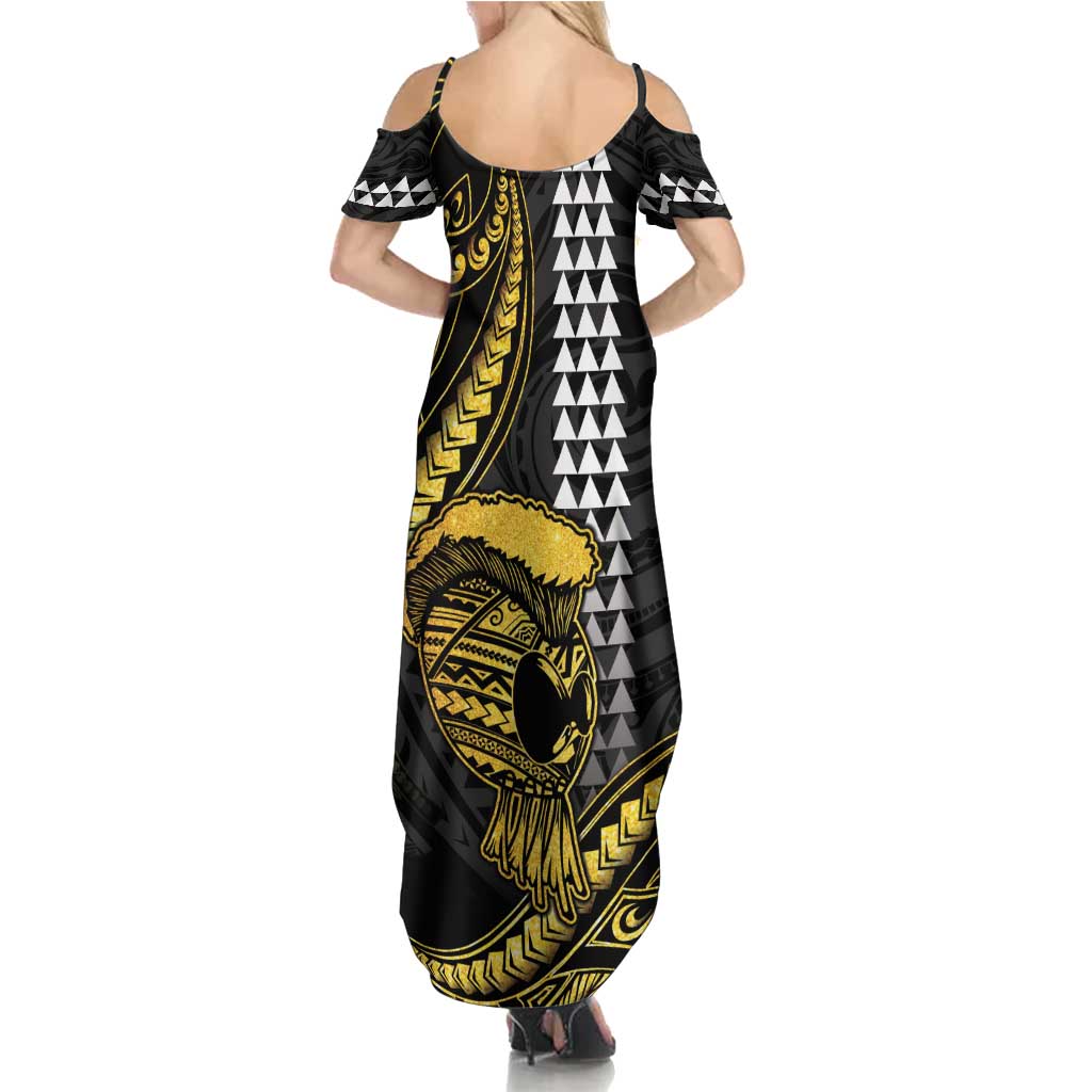 Hawaii Ikaika Warrior Helmet Family Matching Summer Maxi Dress and Hawaiian Shirt Gold Style LT05 - Polynesian Pride
