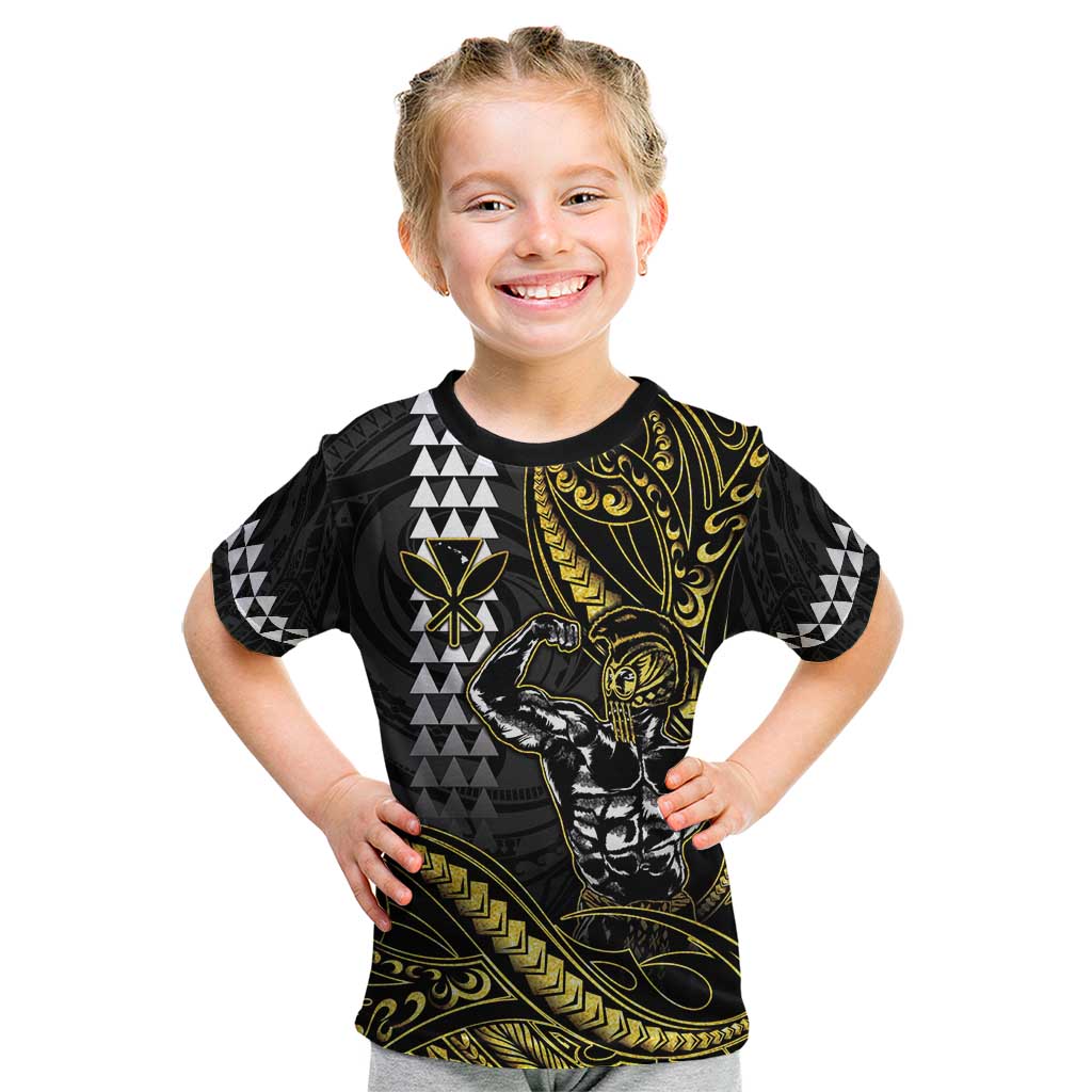 Hawaii Ikaika Warrior Helmet Kid T Shirt Gold Style LT05 Gold - Polynesian Pride