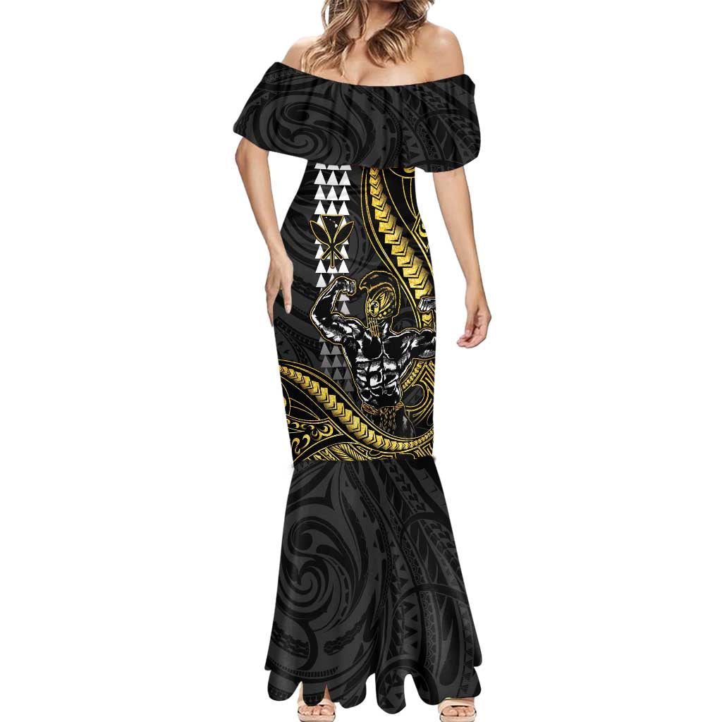 Hawaii Ikaika Warrior Helmet Mermaid Dress Gold Style LT05 - Polynesian Pride