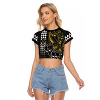 Hawaii Ikaika Warrior Helmet Raglan Cropped T Shirt Gold Style LT05 Female Gold - Polynesian Pride