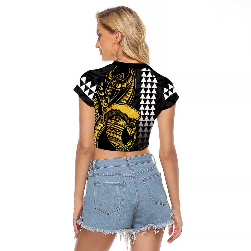 Hawaii Ikaika Warrior Helmet Raglan Cropped T Shirt Gold Style LT05 - Polynesian Pride