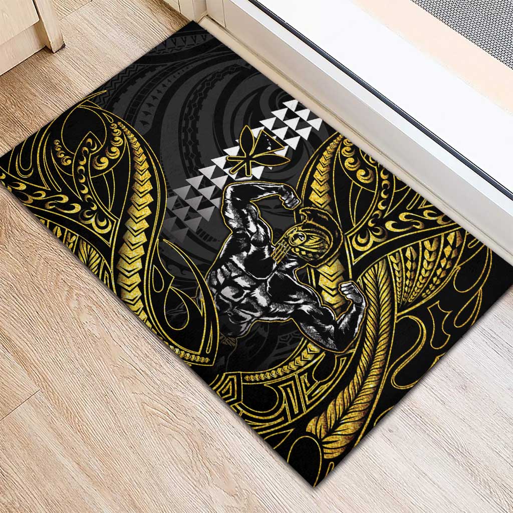 Hawaii Ikaika Warrior Helmet Rubber Doormat Gold Style LT05 - Polynesian Pride