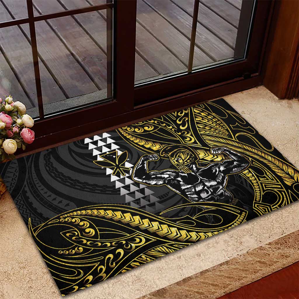 Hawaii Ikaika Warrior Helmet Rubber Doormat Gold Style LT05 - Polynesian Pride