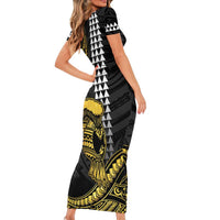 Hawaii Ikaika Warrior Helmet Short Sleeve Bodycon Dress Gold Style