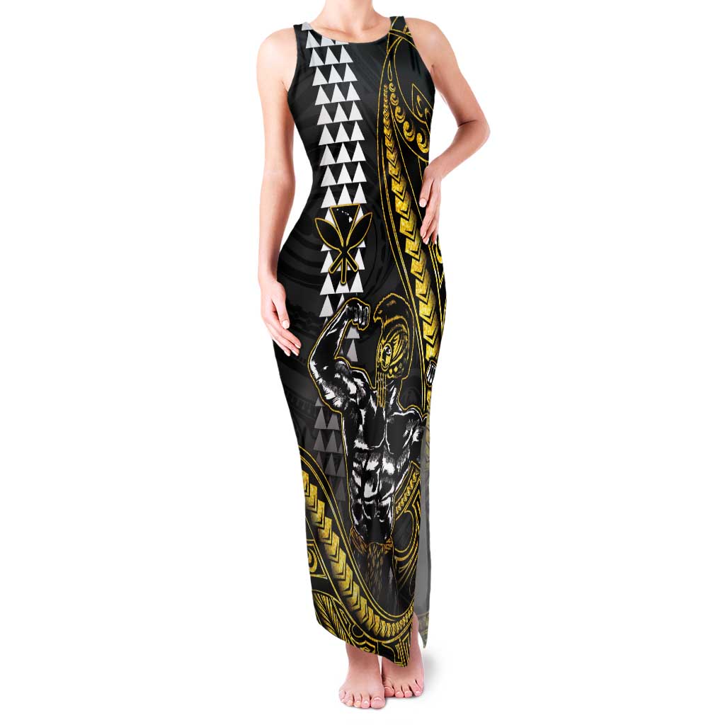 Hawaii Ikaika Warrior Helmet Tank Maxi Dress Gold Style LT05 Women Gold - Polynesian Pride