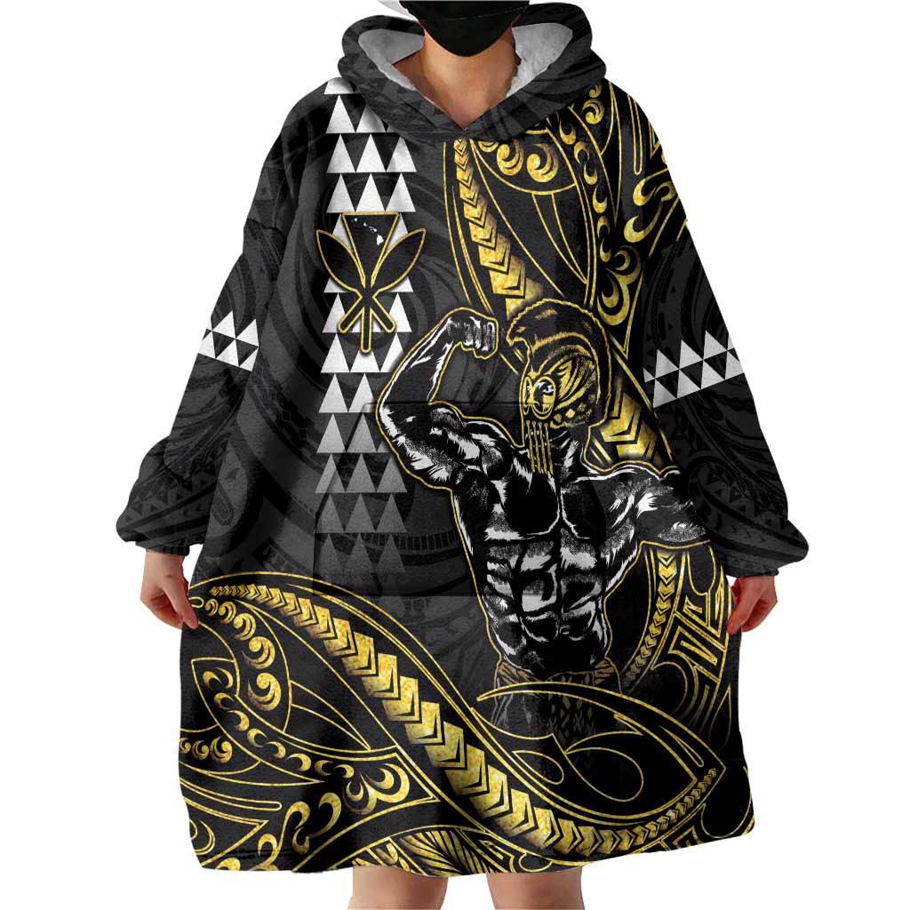 Hawaii Ikaika Warrior Helmet Wearable Blanket Hoodie Gold Style LT05 - Polynesian Pride