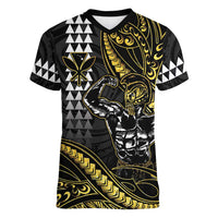 Hawaii Ikaika Warrior Helmet Women V-Neck T-Shirt Gold Style LT05 Female Gold - Polynesian Pride