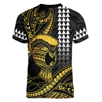 Hawaii Ikaika Warrior Helmet Women V-Neck T-Shirt Gold Style LT05 - Polynesian Pride