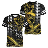 Hawaii Ikaika Warrior Helmet Women V-Neck T-Shirt Gold Style LT05 - Polynesian Pride