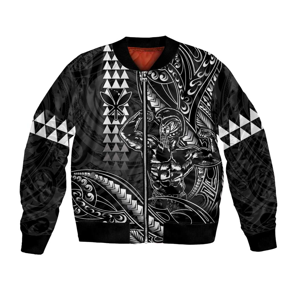 Hawaii Ikaika Warrior Helmet Bomber Jacket Black Tribal Tattoo LT05 Unisex Black - Polynesian Pride
