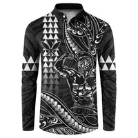 Hawaii Ikaika Warrior Helmet Button Sweatshirt Black Tribal Tattoo LT05 Black - Polynesian Pride
