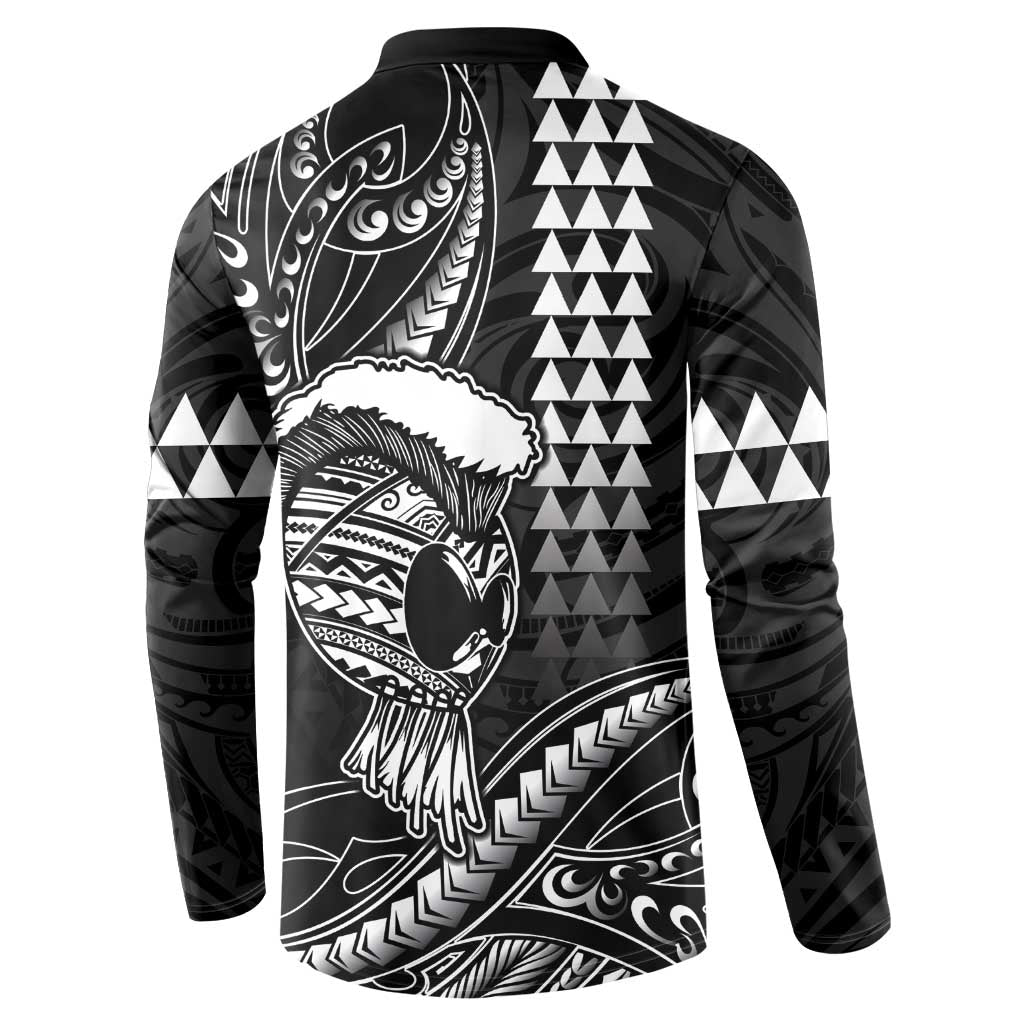 Hawaii Ikaika Warrior Helmet Button Sweatshirt Black Tribal Tattoo LT05 - Polynesian Pride