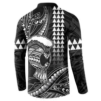 Hawaii Ikaika Warrior Helmet Button Sweatshirt Black Tribal Tattoo LT05 - Polynesian Pride