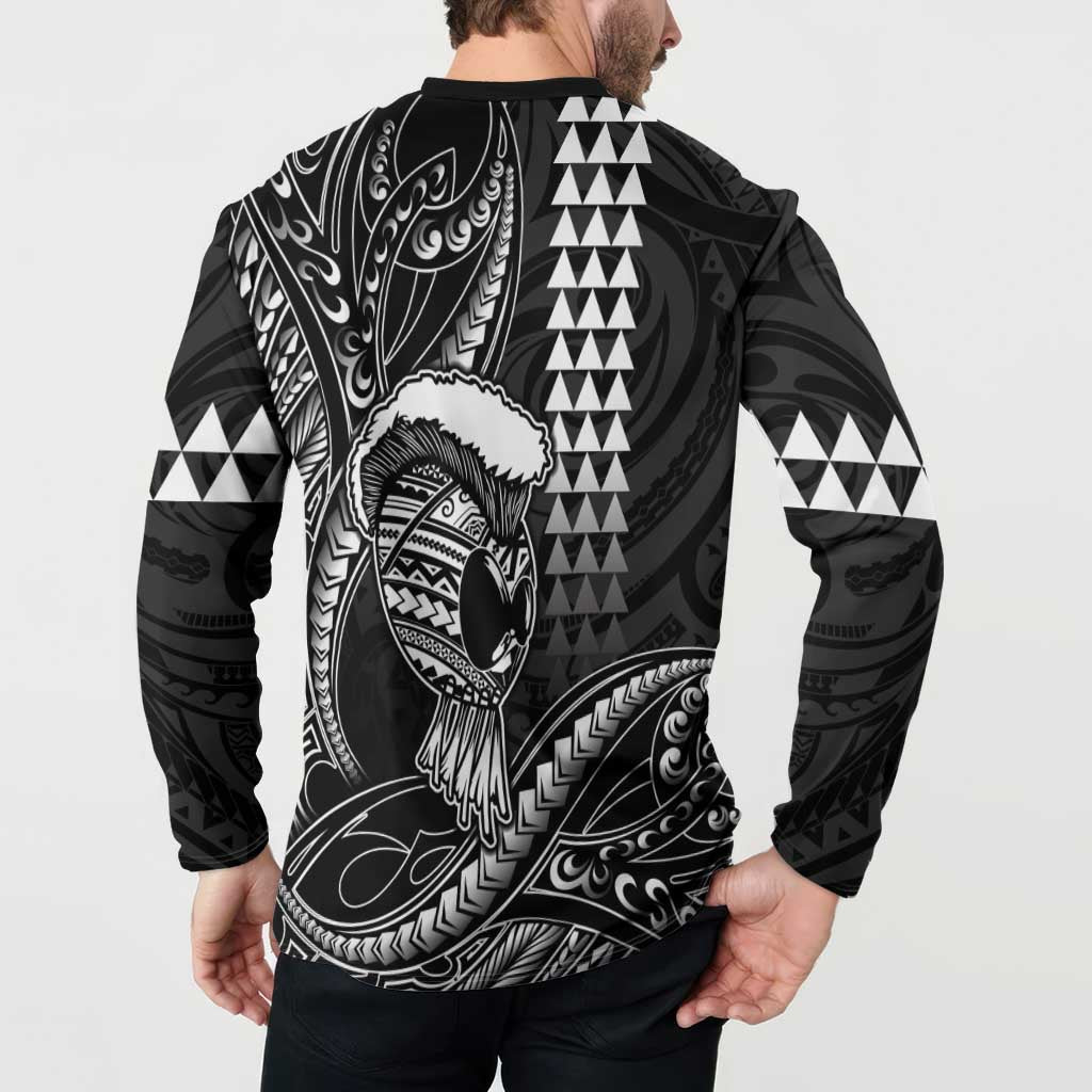 Hawaii Ikaika Warrior Helmet Button Sweatshirt Black Tribal Tattoo LT05 - Polynesian Pride