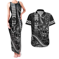 Hawaii Ikaika Warrior Helmet Couples Matching Tank Maxi Dress and Hawaiian Shirt Black Tribal Tattoo LT05 Black - Polynesian Pride