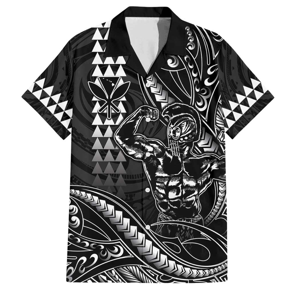Hawaii Ikaika Warrior Helmet Family Matching Long Sleeve Bodycon Dress and Hawaiian Shirt Black Tribal Tattoo LT05 Dad's Shirt - Short Sleeve Black - Polynesian Pride