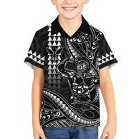 Hawaii Ikaika Warrior Helmet Family Matching Long Sleeve Bodycon Dress and Hawaiian Shirt Black Tribal Tattoo LT05 Son's Shirt Black - Polynesian Pride