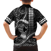 Hawaii Ikaika Warrior Helmet Family Matching Off Shoulder Short Dress and Hawaiian Shirt Black Tribal Tattoo LT05 - Polynesian Pride