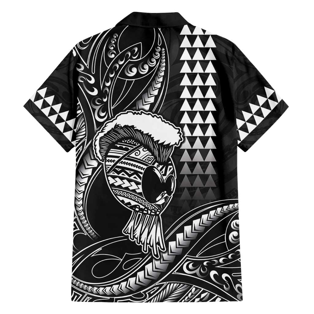 Hawaii Ikaika Warrior Helmet Family Matching Off Shoulder Short Dress and Hawaiian Shirt Black Tribal Tattoo LT05 - Polynesian Pride