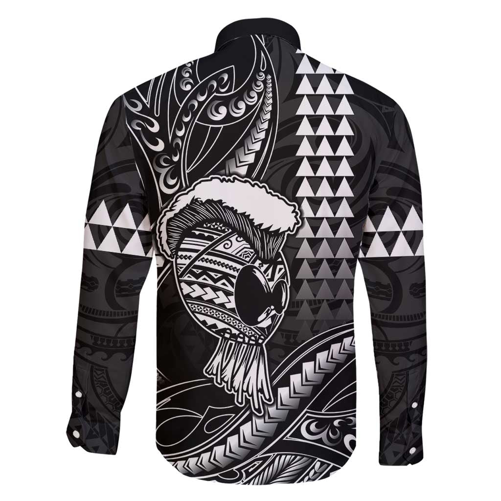 Hawaii Ikaika Warrior Helmet Family Matching Short Sleeve Bodycon Dress and Hawaiian Shirt Black Tribal Tattoo LT05 - Polynesian Pride