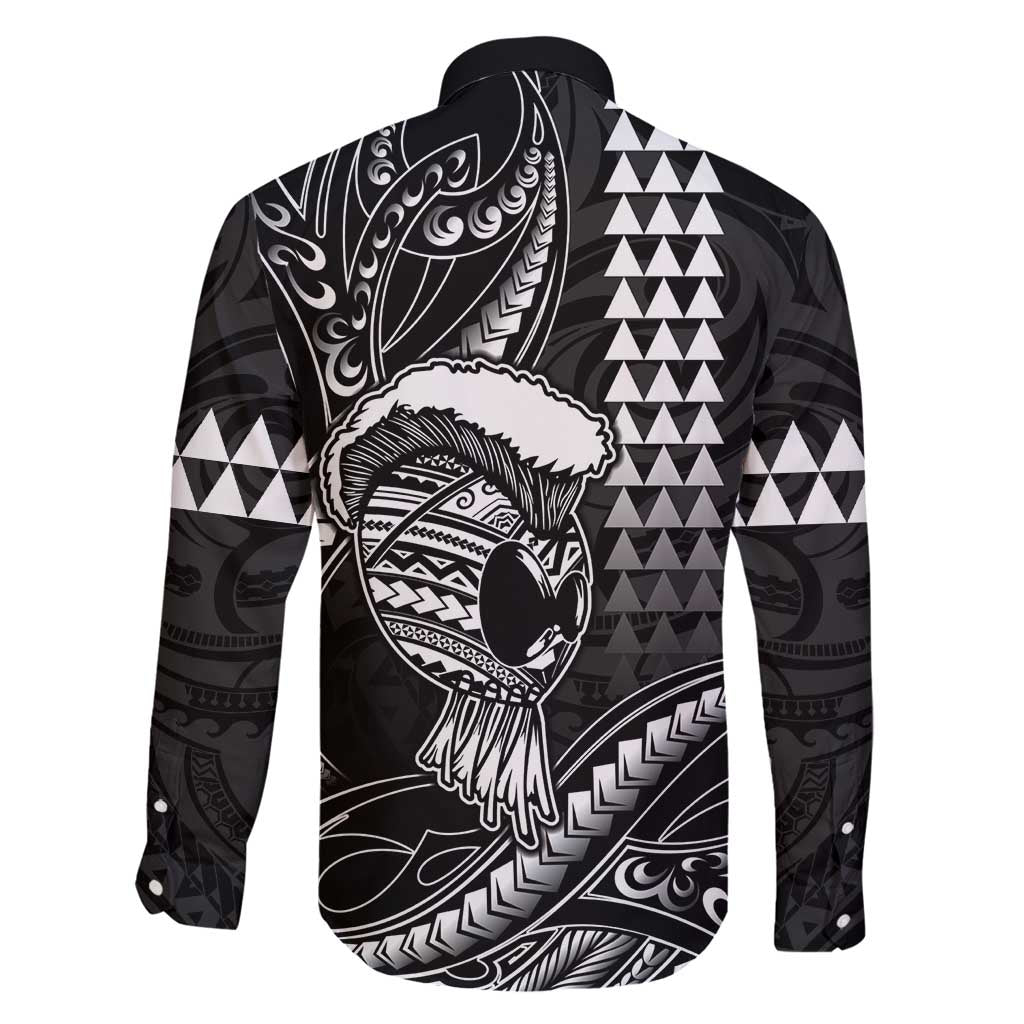 Hawaii Ikaika Warrior Helmet Family Matching Tank Maxi Dress and Hawaiian Shirt Black Tribal Tattoo LT05 - Polynesian Pride