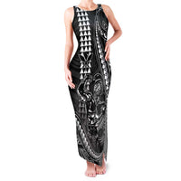 Hawaii Ikaika Warrior Helmet Family Matching Tank Maxi Dress and Hawaiian Shirt Black Tribal Tattoo LT05 Mom's Dress Black - Polynesian Pride