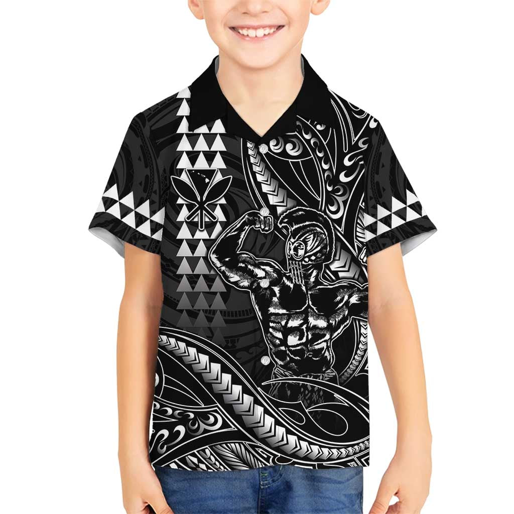 Hawaii Ikaika Warrior Helmet Family Matching Tank Maxi Dress and Hawaiian Shirt Black Tribal Tattoo LT05 Son's Shirt Black - Polynesian Pride