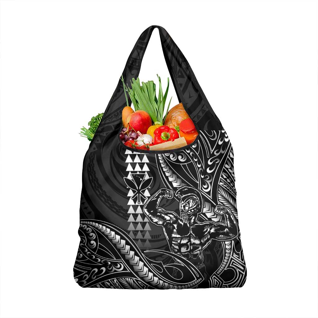 Hawaii Ikaika Warrior Helmet Grocery Bag Black Tribal Tattoo LT05 1-pack One Size Black - Polynesian Pride
