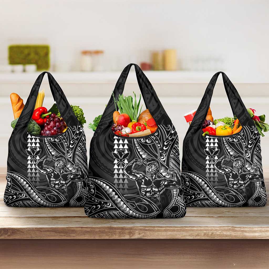 Hawaii Ikaika Warrior Helmet Grocery Bag Black Tribal Tattoo LT05 3-pack One Size Black - Polynesian Pride