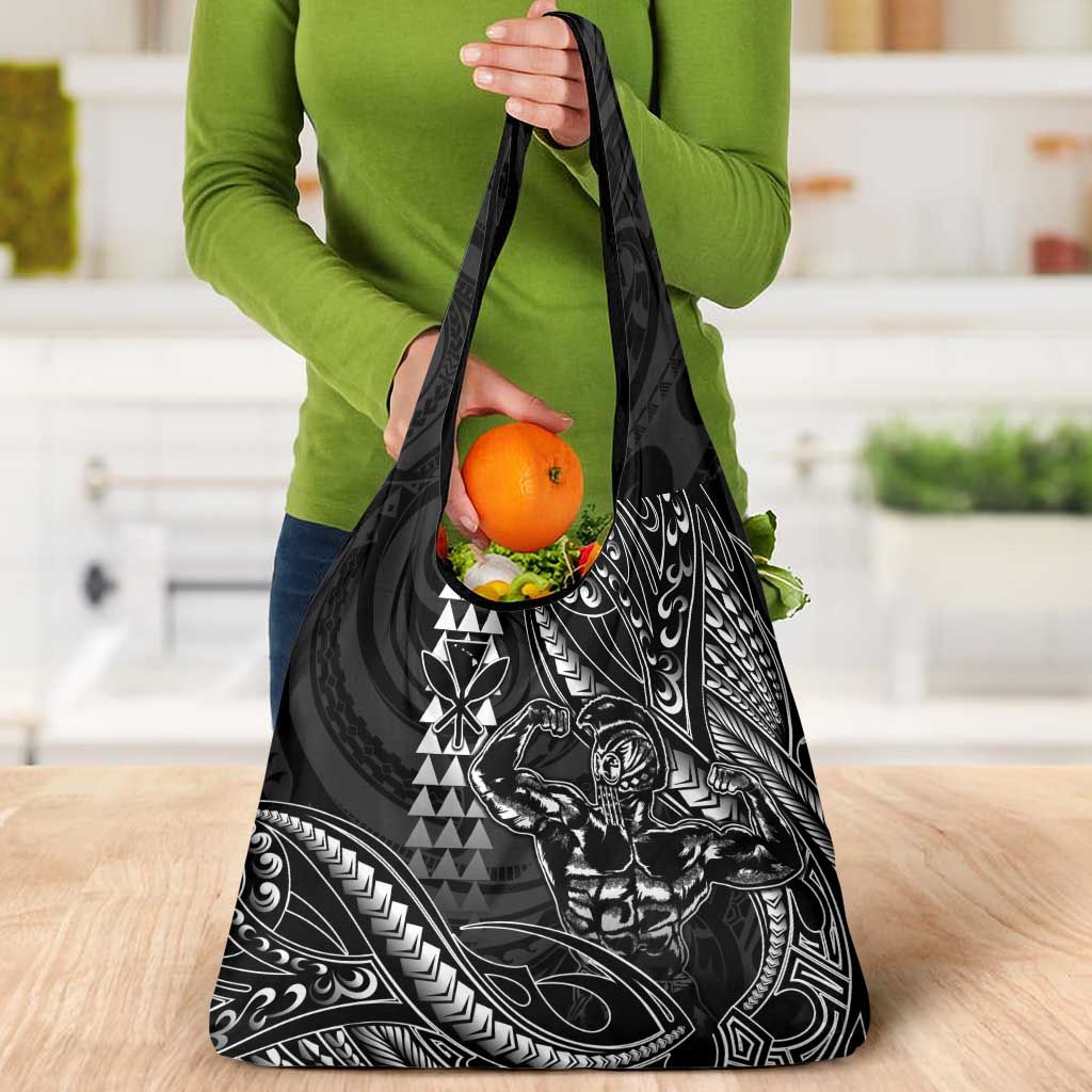 Hawaii Ikaika Warrior Helmet Grocery Bag Black Tribal Tattoo LT05 - Polynesian Pride