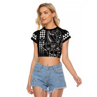 Hawaii Ikaika Warrior Helmet Raglan Cropped T Shirt Black Tribal Tattoo LT05 Female Black - Polynesian Pride