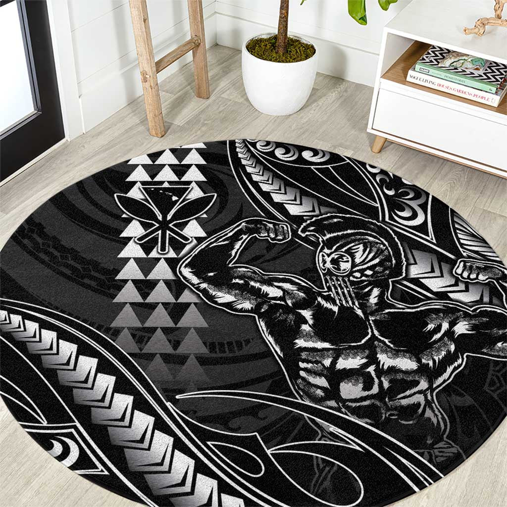 Hawaii Ikaika Warrior Helmet Round Carpet Black Tribal Tattoo LT05 Black - Polynesian Pride
